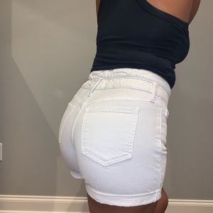 White high rise denim shorts